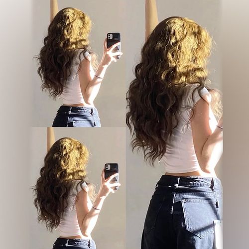 速发假发棕卷卷复古港风蛋懒卷慵色长卷发全头套