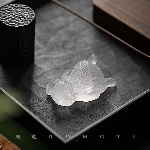 速发东意文房 水晶古法琉璃玉兔笔搁动物文房镇纸书画毛笔毛笔架