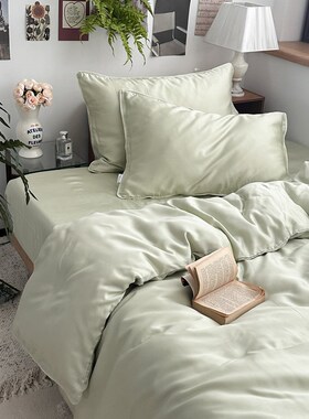 速发高天纯色夏丝凉感60支柔软端季床上笠床品三件套
