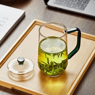 速发玻璃花杯耐高温绿茶专用泡茶茶办公室水杯带盖子家用喝茶杯子
