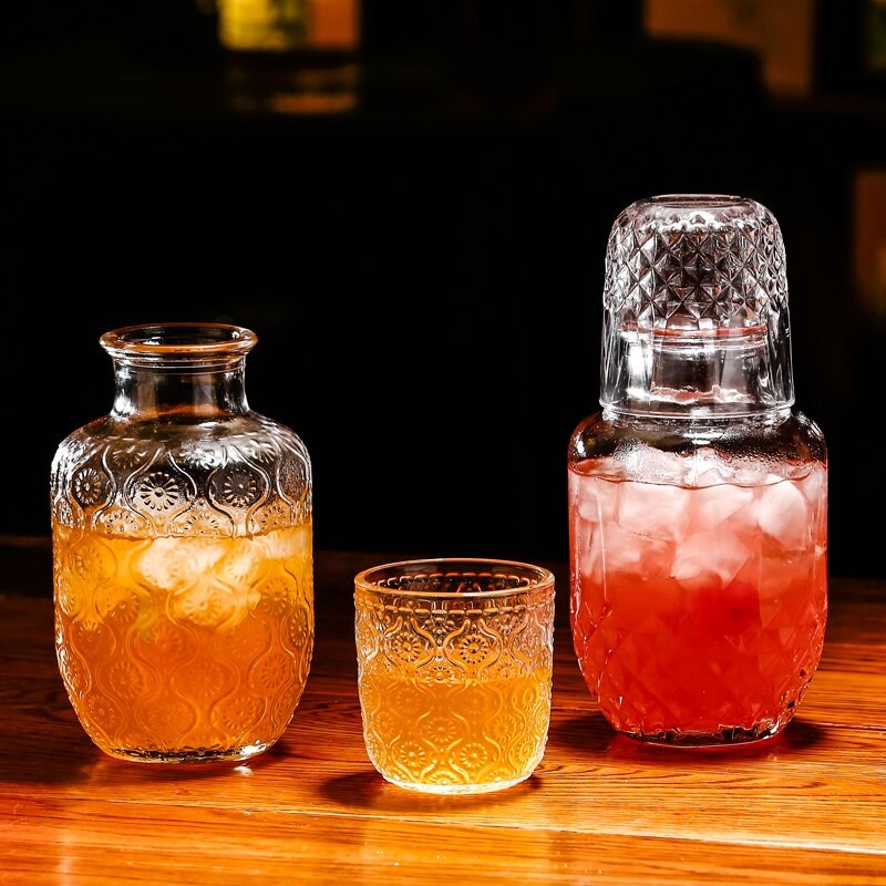 速发创意酒杯鸡尾酒杯组酒套装玻盘  刻花杯璃杯果汁壶冷萃瓶调合