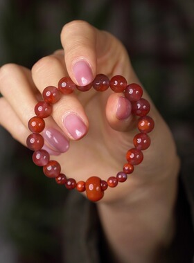 男女款南红玛瑙牛血红新年喜庆文艺风原创设计红色平安扣手串