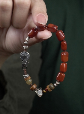 【樱桃】天然南红玛瑙随行珠手链925纯银材质