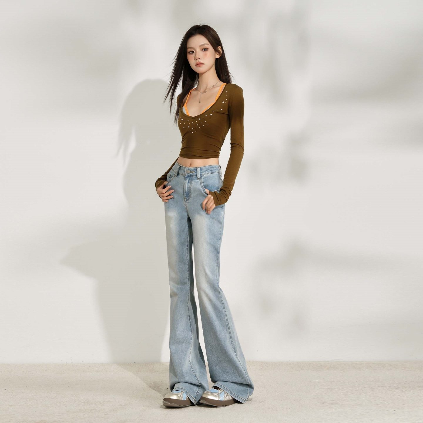 蓝色高腰弹力微辣牛仔裤女2026春季新款紧身显瘦修身复古喇叭裤子,女装/女士精品,牛仔裤,淘宝优惠券,粉丝福利购,淘宝优惠卷