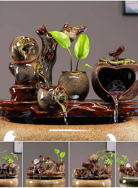 陶瓷鱼缸周边流水摆件增氧过滤养鱼流水瀑布造景搭配大全自循环水