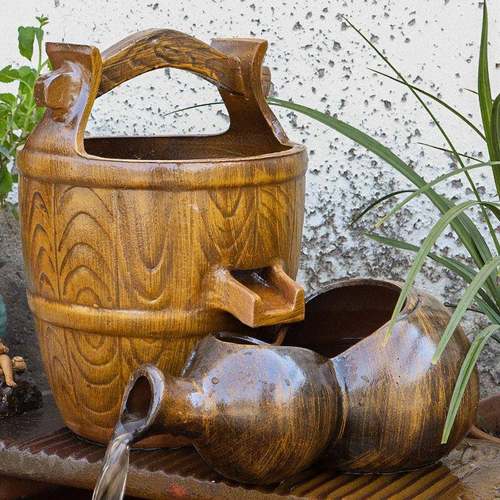 陶罐摆件循环水古法流水鱼缸过滤器养鱼陶瓷造景全套鱼池生态瀑布