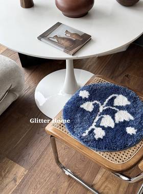 Gltter家蓝色钟花中世纪蓝色簇绒绒椅垫家沙发垫防滑垫地板垫