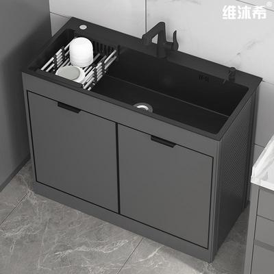 厨房不锈钢水槽洗菜盆大单槽洗碗池落地式一体橱柜家用大水池双槽