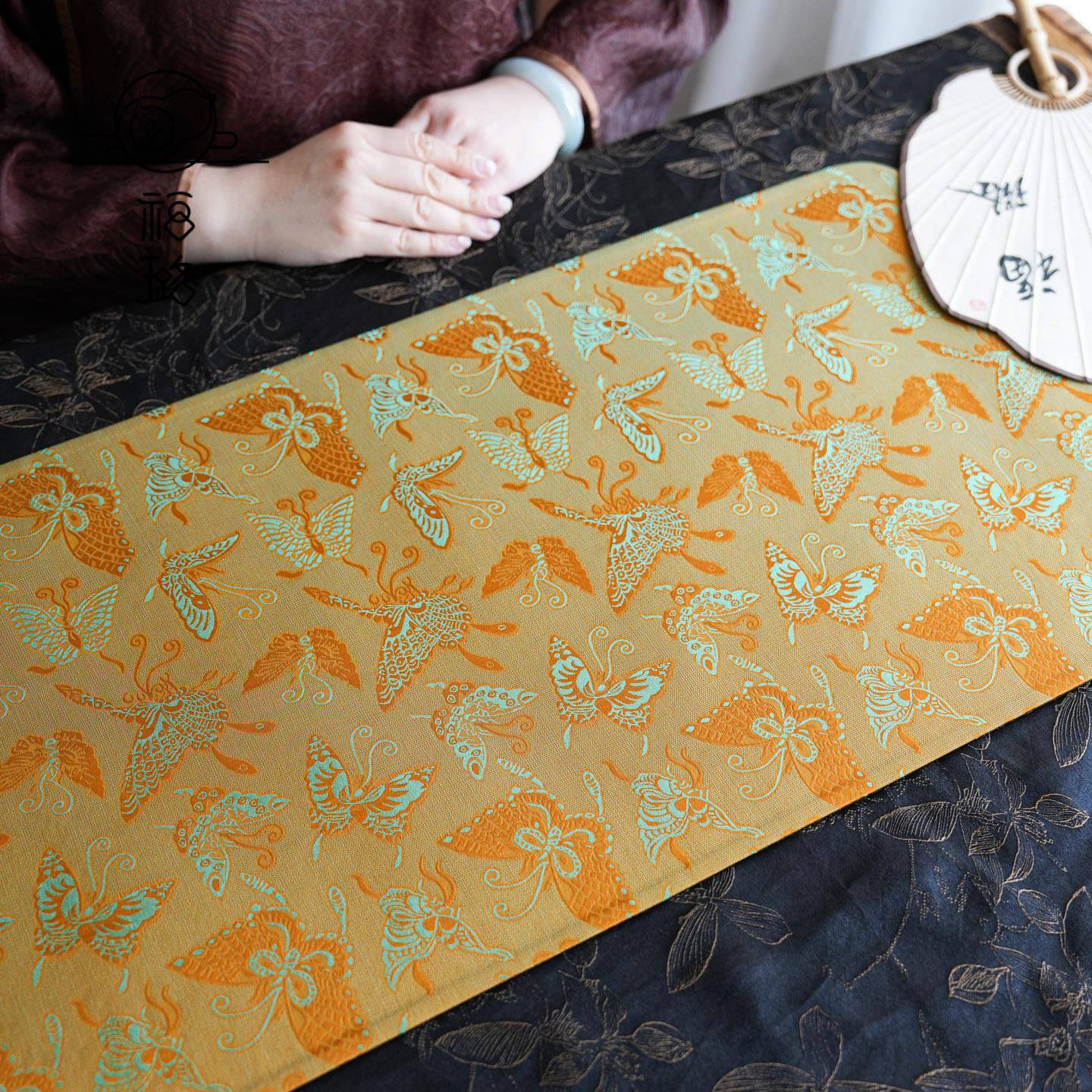 福璐 欣蚕居65*33cm织锦缎面茶席桌旗新中式禅意刺绣茶桌干泡垫