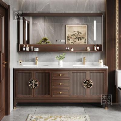 新中式浴室柜组合洗手台盆双人台卫生间洗漱陶瓷一体盆橡木2025款