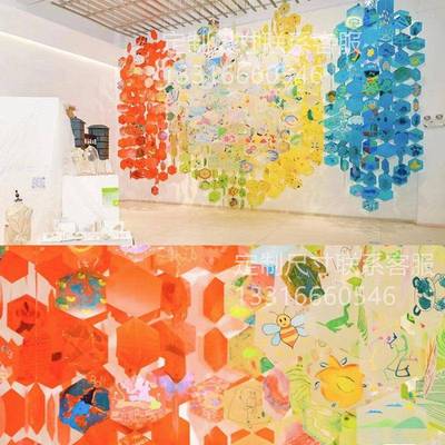 幼儿园彩色片六角形pp磨砂片六边形挂饰手工diy艺术涂鸦环创吊饰