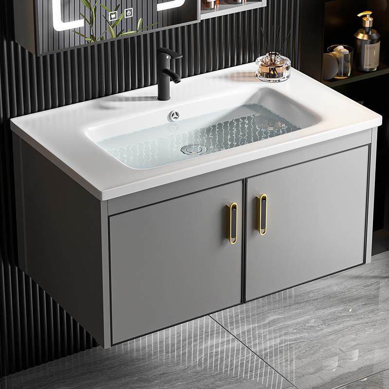 家用挂墙式洗手盆柜组合卫生间太空铝陶瓷一体洗脸盆洗漱台小户型