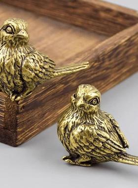 新款黄铜比翼鸟摆件实心铜麻雀铜鸟小鸟茶宠家居造景铜制工艺礼品