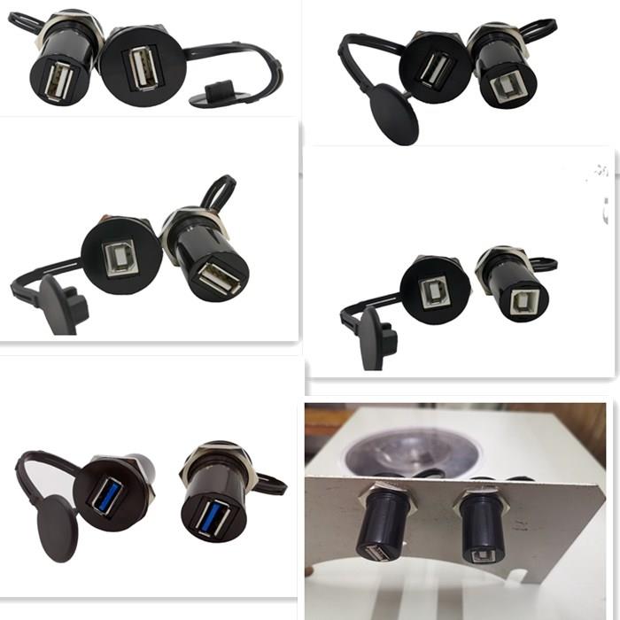 U09AF工业面板安装式USB母AB转接器 Φ22弯头型USB转接口线 线束