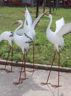 户外铁动物雕塑白鹭鹤窗饰模拟丹顶鹤山池庭院景观装饰