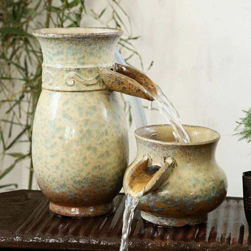 养鱼过滤器循环水古法生态鱼缸瀑布造景全套陶瓷陶罐阳台流水摆件