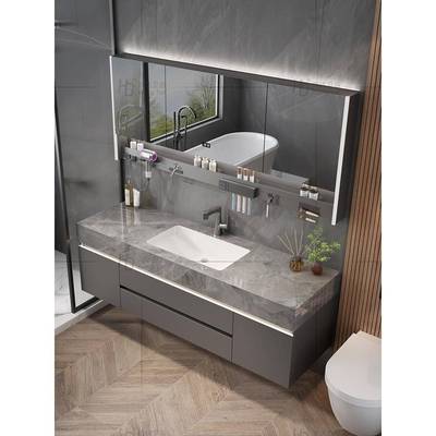 2025新款卫生间陶瓷浴室柜组合岩板无缝一体式吸收盆洗漱台池定制
