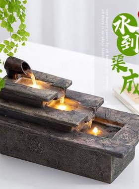 创意桌面流水摆件循环水客厅生财水景落地招财喷泉办公室现代简约