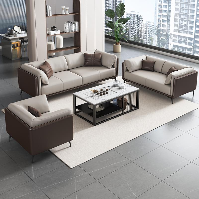 办公室沙发简约现代茶几组合真皮休息区接待商务会客洽谈办公沙发