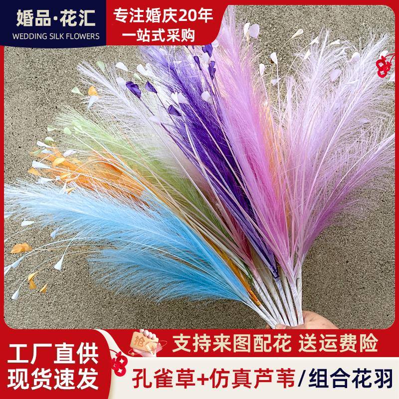 永生花艺烟花造景龙须草仿真花羽毛孔雀草蓬蓬草仿生芦苇彩色装饰