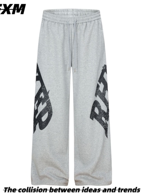 88FXM 美式复古字母印花抽绳宽松运动裤男女百搭爵士跳舞裤阔腿裤