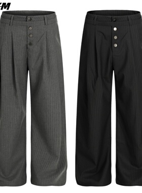 88FXM 美式cleanfit褶皱条纹休闲裤男女腰带排扣设计百搭直筒西裤