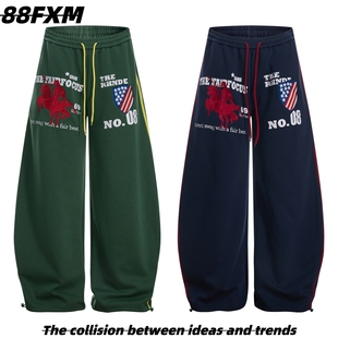 88FXM 美式字母印花刺绣抽绳卫裤复古宽松阔腿设计感弯刀爵士舞裤