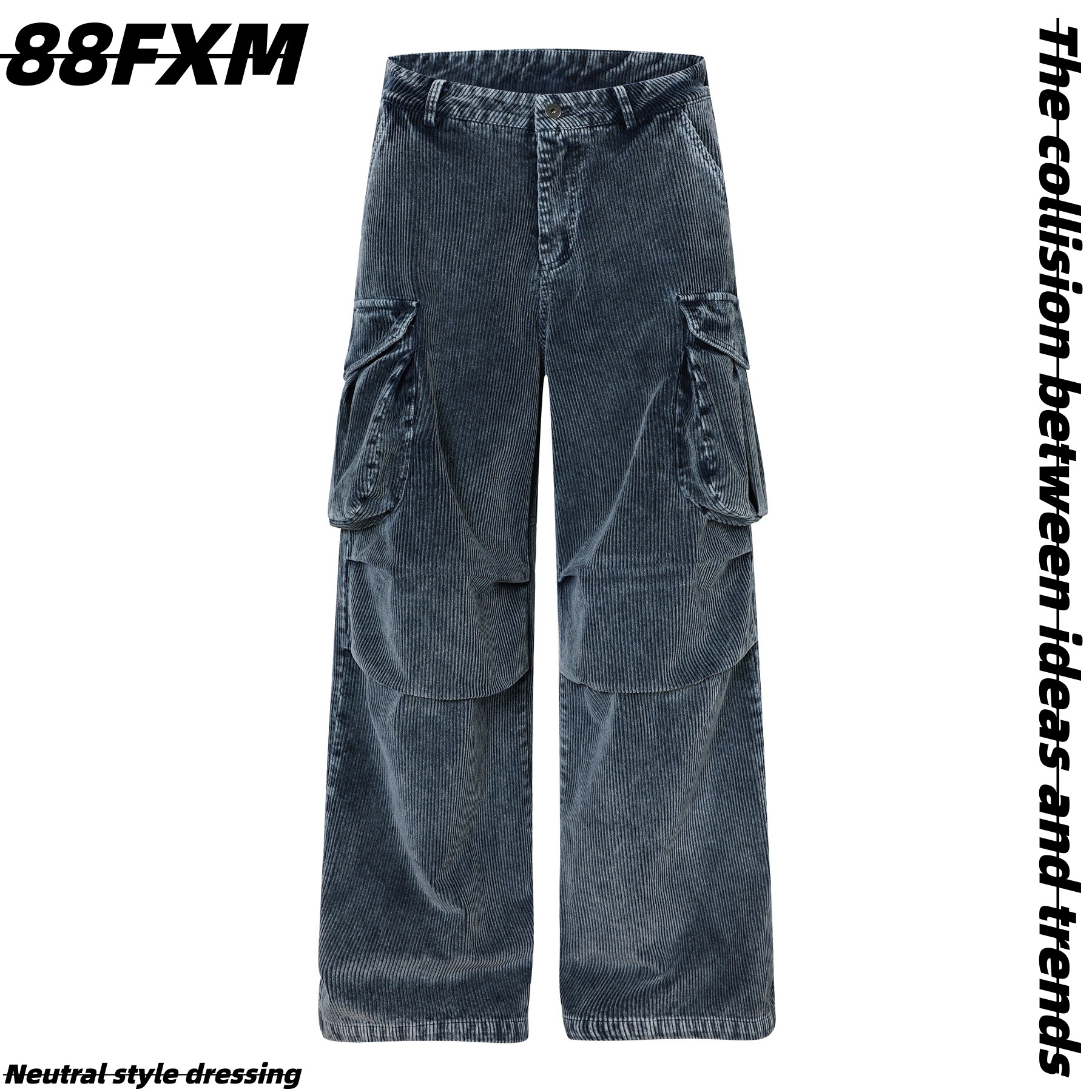 88FXM美式复古水洗做旧灯芯绒多口袋工装裤男女宽松cargo阔腿裤子,男装,休闲裤,淘宝优惠券,粉丝福利购,淘宝优惠卷