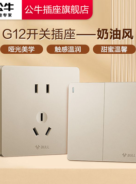 公牛开关插座面板奶油风空调16A家用墙壁USB插座五孔10A暗装g12金