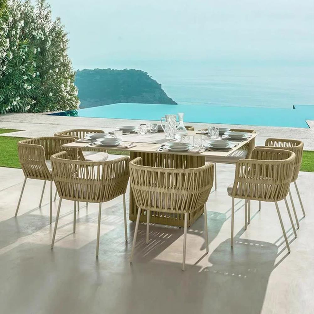 户外桌椅绳花园阳台庭院咨询客服室外露台水防晒休编北欧闲藤椅防