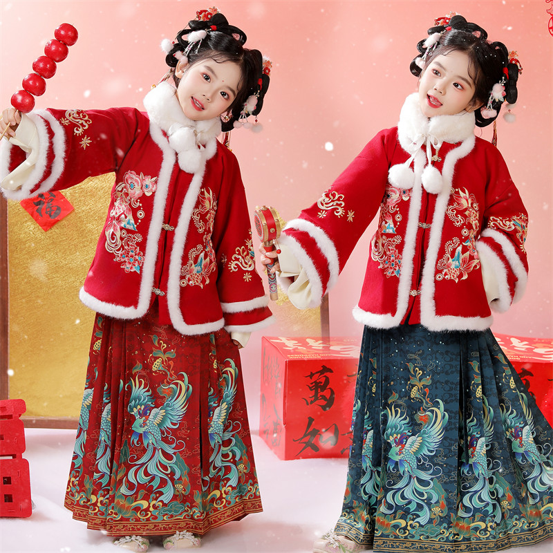 新中式汉服女童冬季加厚马面裙