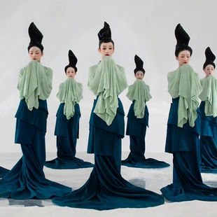 古典舞演出服 表演服水袖 只此青绿舞蹈服孟庆旸春晚同款 青绿腰广袖