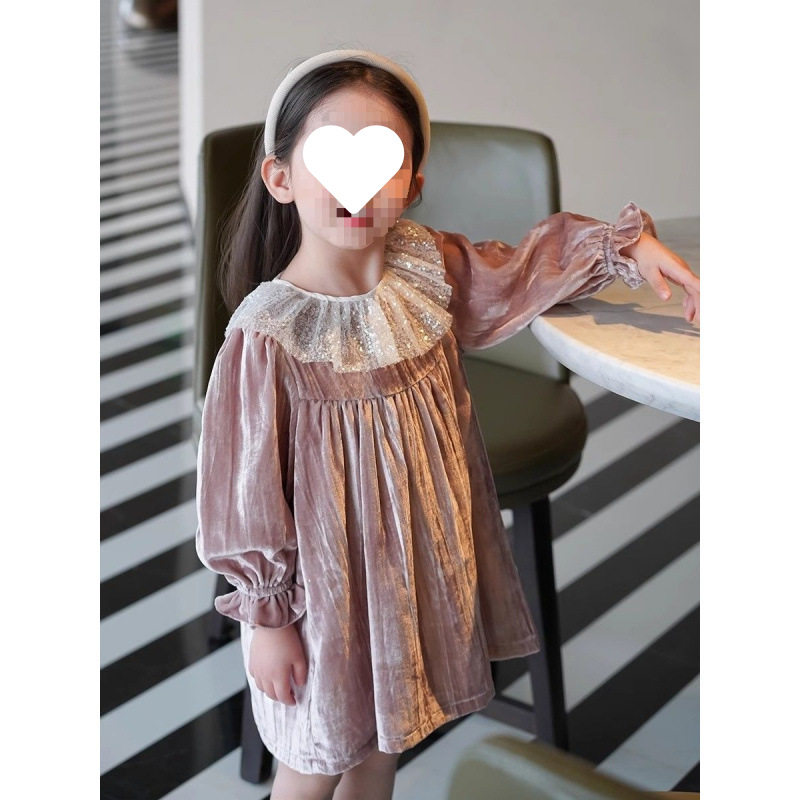2025新款法式童装秋冬新款韩国绒粉色女童连衣裙生日礼服宝宝公主