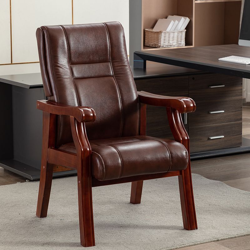 电脑办公椅家用舒适会议棋牌室椅子实木老板麻将真皮座椅四脚椅