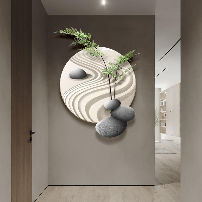 侘寂风玄关装饰画立体实物绿植挂画禅意个性走廊尽头壁画轻奢简约图片
