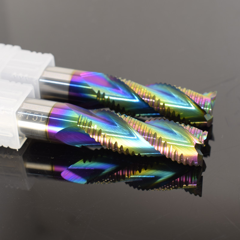 60度铝用粗皮刀DLC七彩u涂层刀钨钢开粗铝用铣刀3刃加长合金波刃