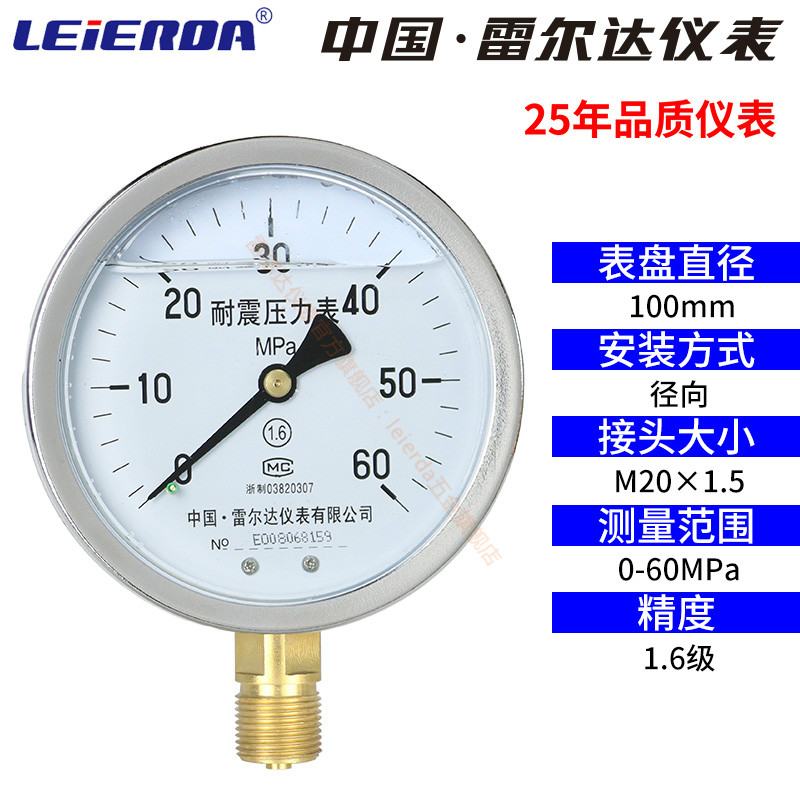 雷尔达 耐震防震抗震压力表YN100充油表 气压油压水压真空表 负压