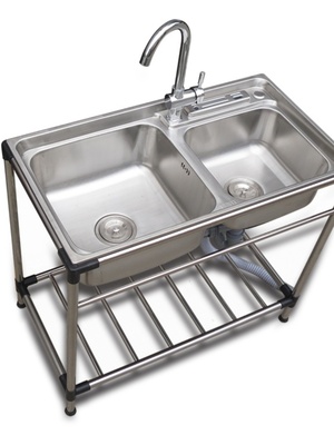 淘菜水槽J放地落地洗碗。盆不锈钢槽双洗菜便携式水槽带槽池支架