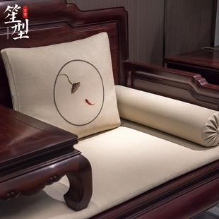 高档软体沙发带靠背仿麻皮防水坐垫红木沙发座垫四季 现代中式 通用