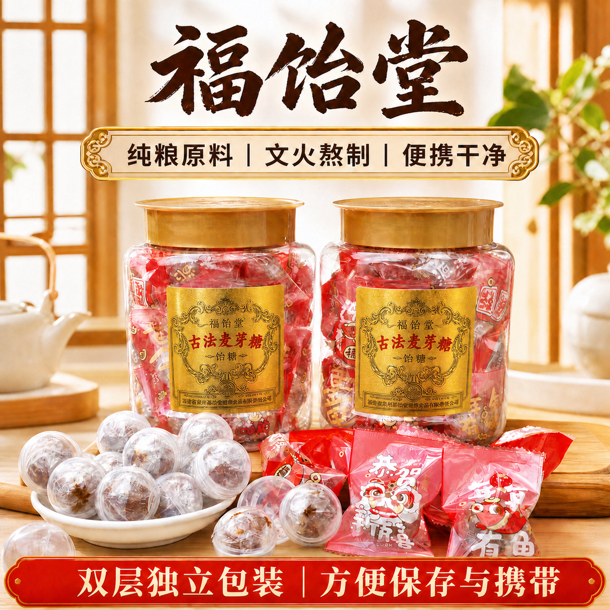 福建特产老式古法麦芽糖纯手工怀旧零食饴糖叮叮糖糖瓜