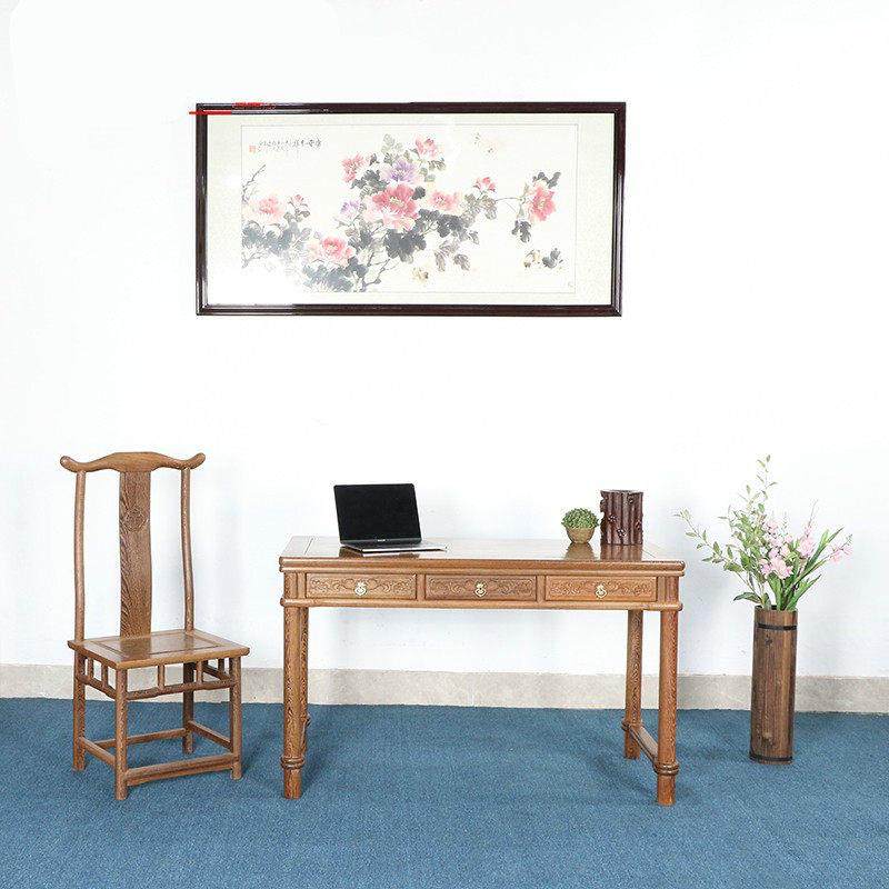 红木家具 鸡翅木书桌简约电脑桌中式实木办公桌写字台书法桌