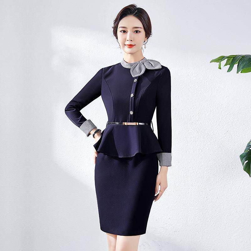 现货2023年春秋前台接待职业装E连衣裙气女神范高端酒店空姐女