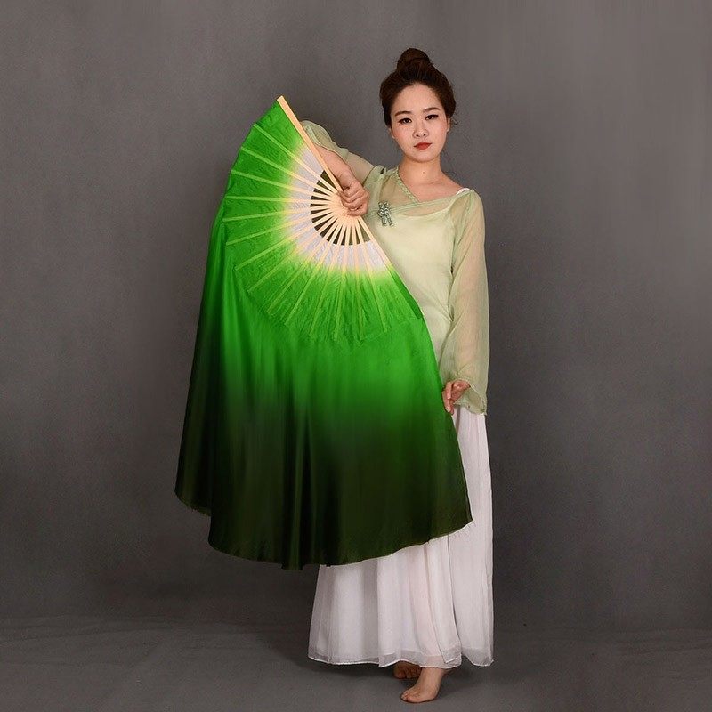 速发加丝墨绿渐变舞蹈扇子跳舞扇双面真典古长舞胶州秧歌广场舞长