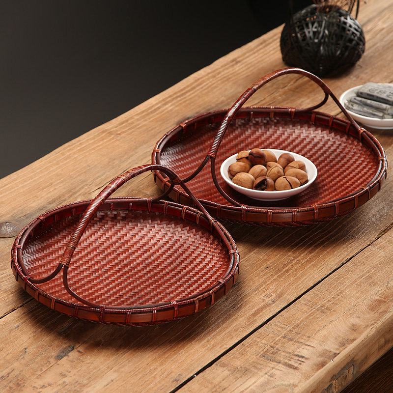 速发传统手工竹编 碳化精编手提篮 茶道收纳 点心篮碳化 竹篮果篮