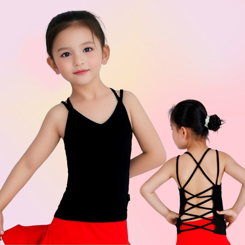 速发红叉吊舞蹈服后交舞鞋带背心儿童练功服孩拉丁舞上衣