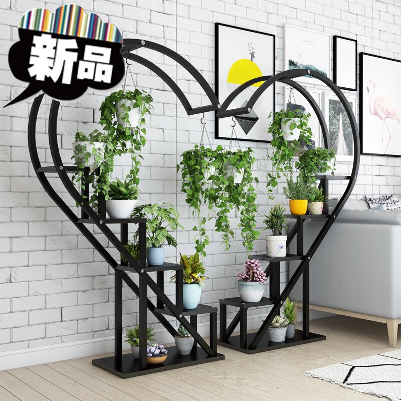 速发客厅家用花架子艺层室内时月尚牙形落地式台铁多花盆置物架