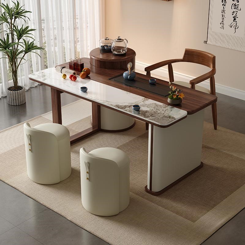 速发新中式室木茶桌椅组合一桌五办2025新款岩板茶台椅公实茶几泡