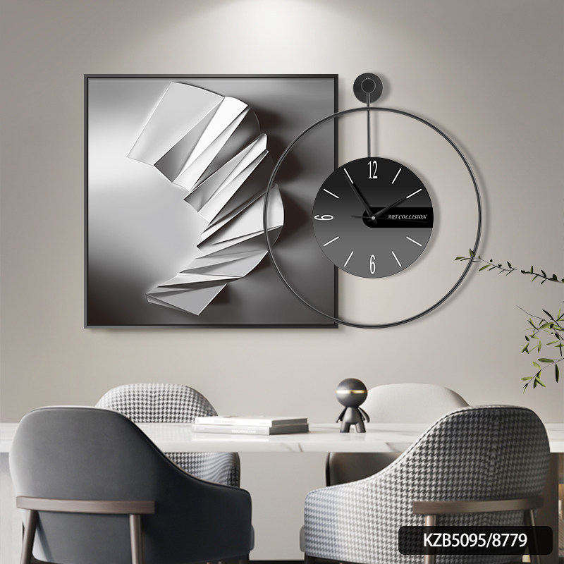 速发极简背厅墙饰画时钟挂画创意钟表挂钟饭厅餐景装挂画客厅壁画