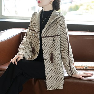 套中长款 连帽式 洋气高贵中老年外春秋上 中年妈妈秋装 速发4022新款