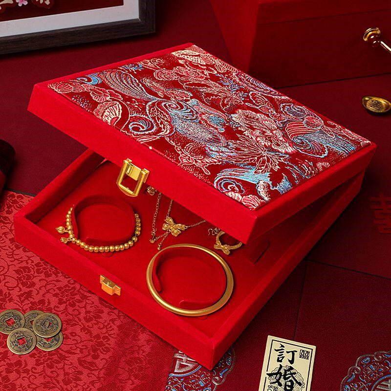 速发结婚高档彩礼箱三金五金首饰盒高级感彩礼金盒订婚聘金盒钱盒
